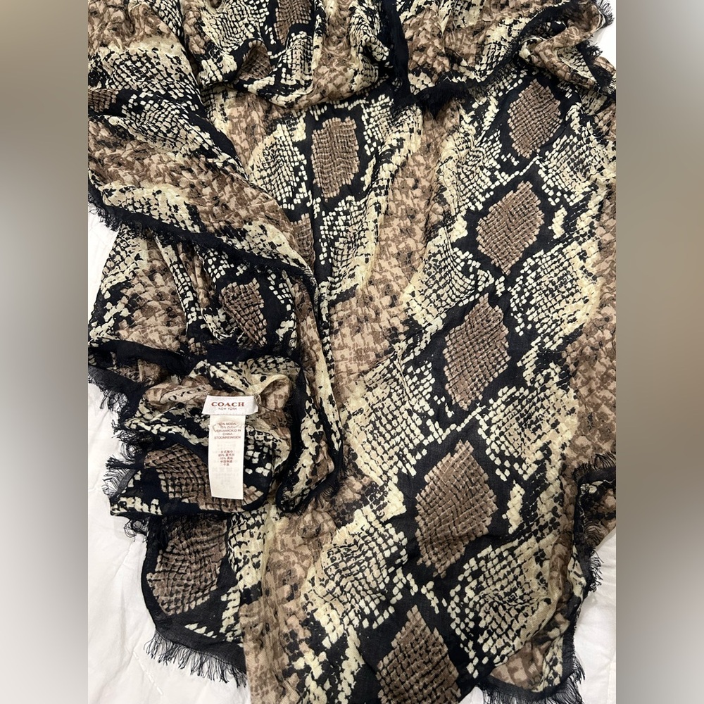 Coach Python Oversized Square Scarf Khaki,Black D… - image 5